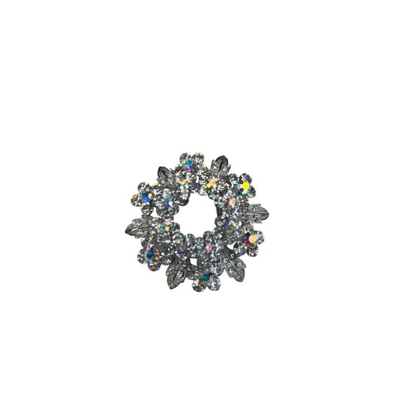 Vintage Aurora Borealis Rhinestone Flower Brooch Silver-Tone 2" Diameter - Picture 2 of 8